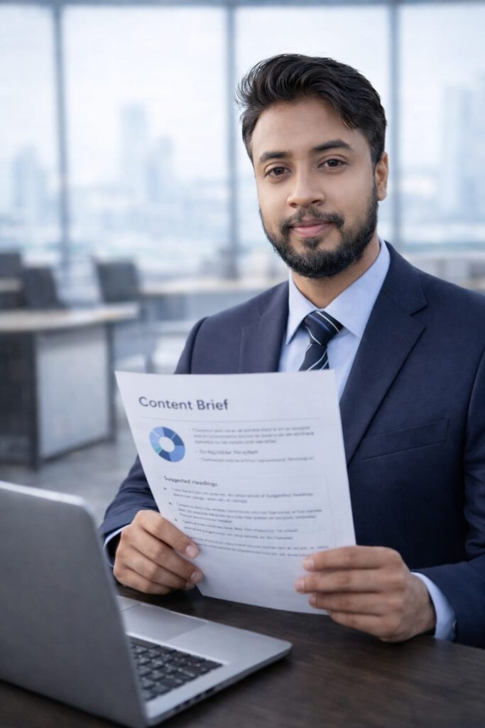 Forkan Mahmud SEO specialist analyzing case study data and organic traffic growth results on computer screen