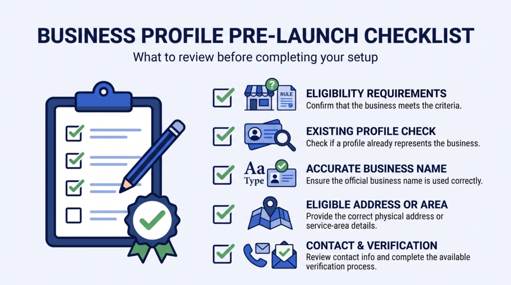 Checklist infographic for Google Business Profile verification readiness