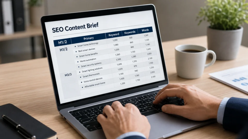 SEO Content Brief at a Modern Desk
