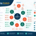 Content gap analysis workflow showing existing content clusters versus missing topics in a semantic SEO topical map