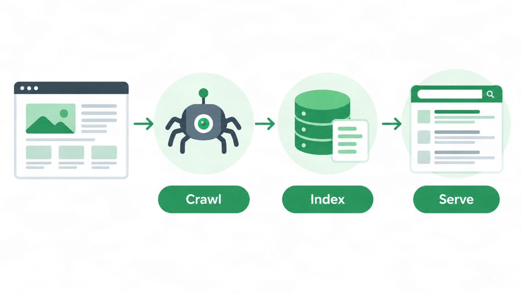 Diagram showing technical SEO basics for beginners with crawling, indexing, and ranking steps