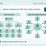Diagram comparing two types of website architecture for SEO: a hierarchical Silo Structure versus a centralized Hub-and-Spoke Structure.